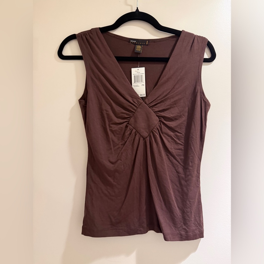 NWT Grace Elements Brown Sleeveless Twist-Front Women's Top Petite Blouse - SP